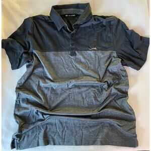 Travis Mathew Polo Shirt Mens L Short Sleeve Golf Blue Gray Color Block